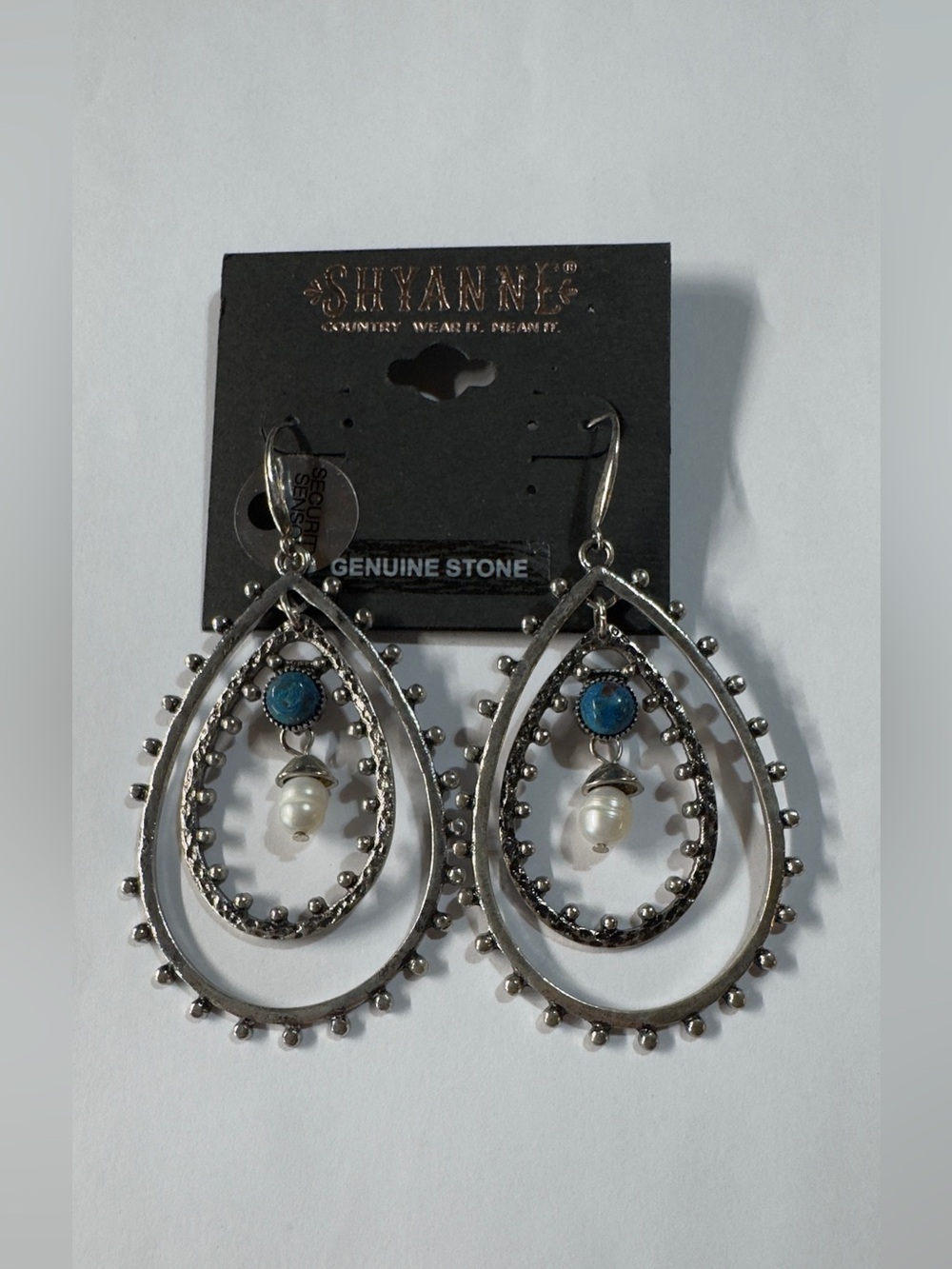 Shyanne Silver-Tone Teardrop Earrings with Turquoise and Pearl Accents